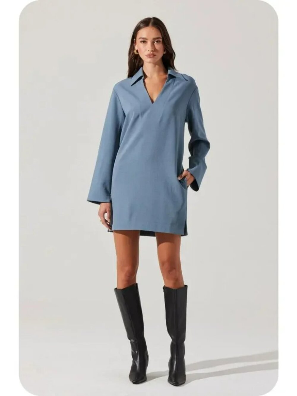 NEW! 79.00 ASTR THE LABEL COLLAR LONG SLEEVE SHIFT DRESS - Picture 5 of 8
